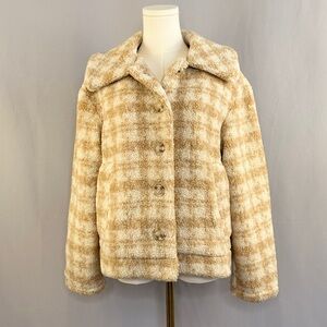 Blu Pepper Cream Plaid Teddy Jacket Cozy Meets Classic Cropped Boxy Silhouette
